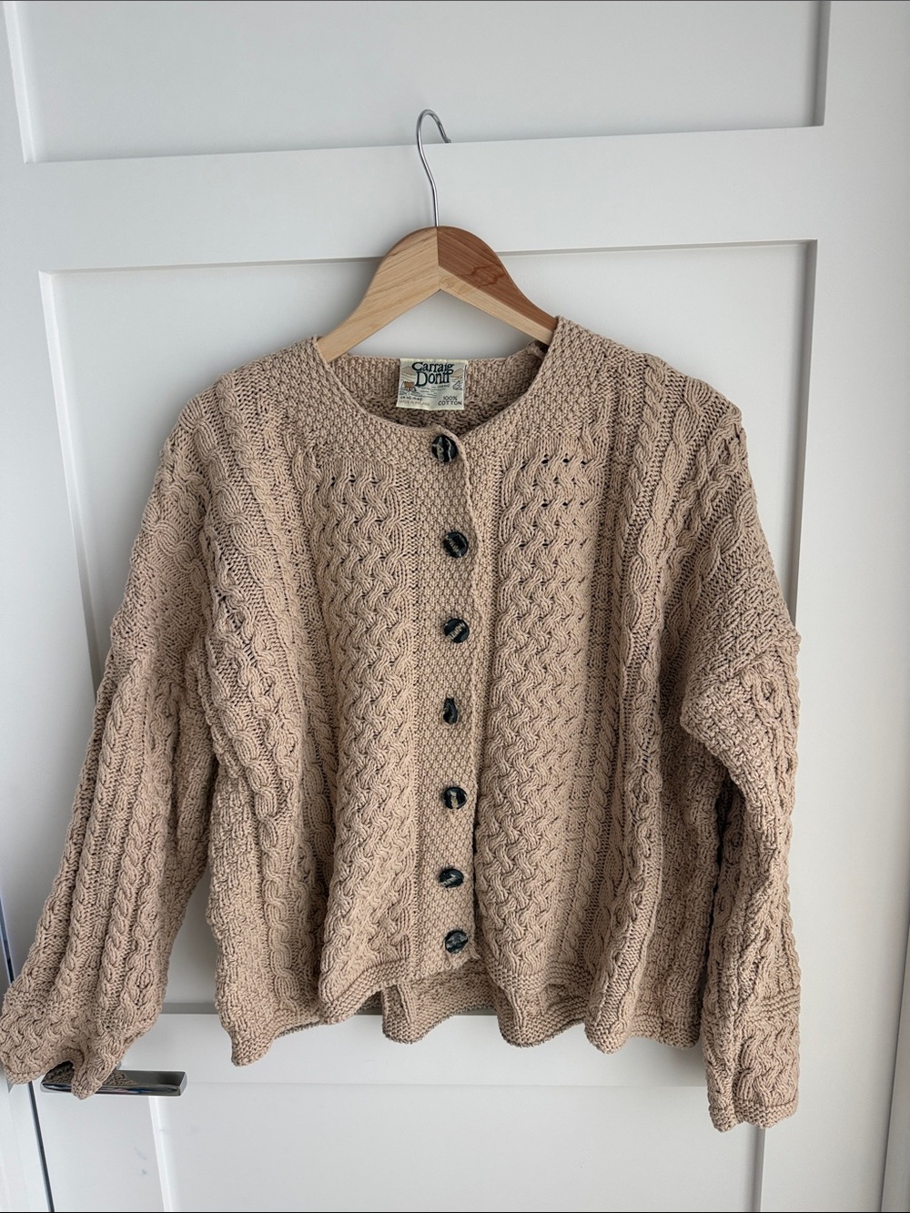 Vintage Irish cotton cardigan cable knit sweater
